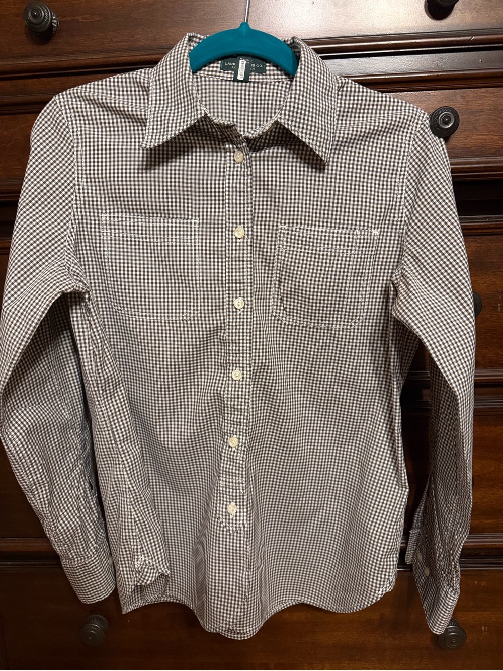 Women’s Ralph Lauren Brown and White Gingham Button-Down Shirt